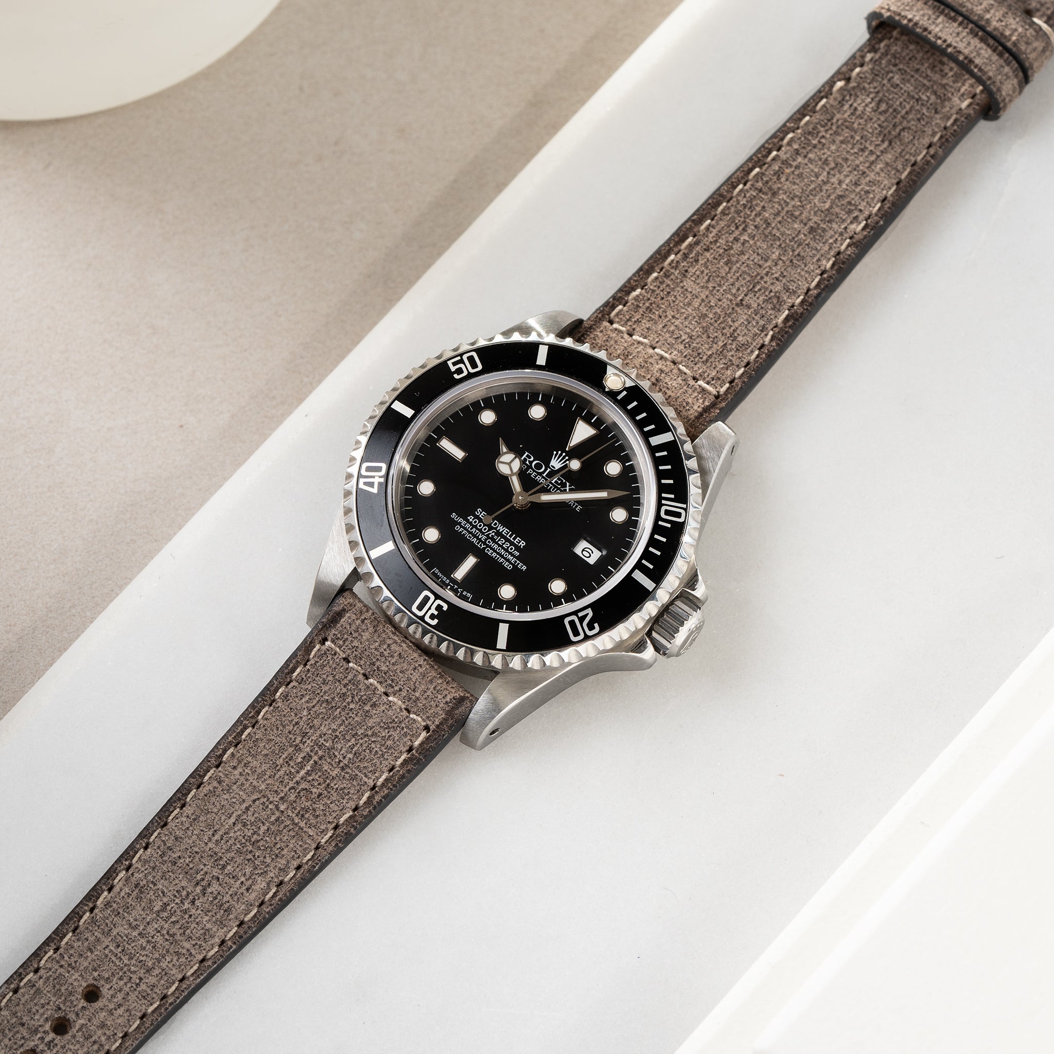 Horlogeband voor Rolex Seadweller - Grey Linen Leather