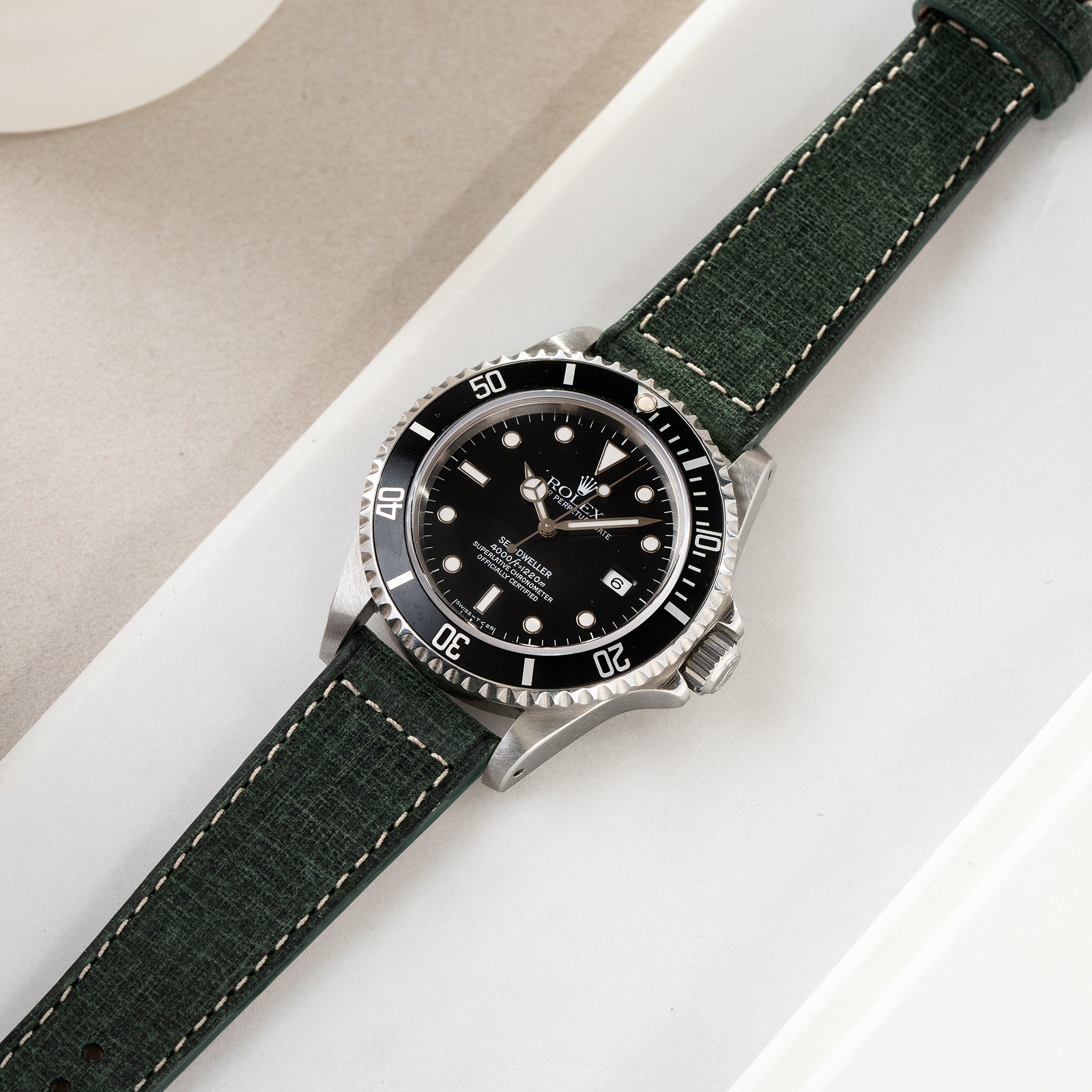 Horlogeband voor Rolex Seadweller - Green Linen Leather