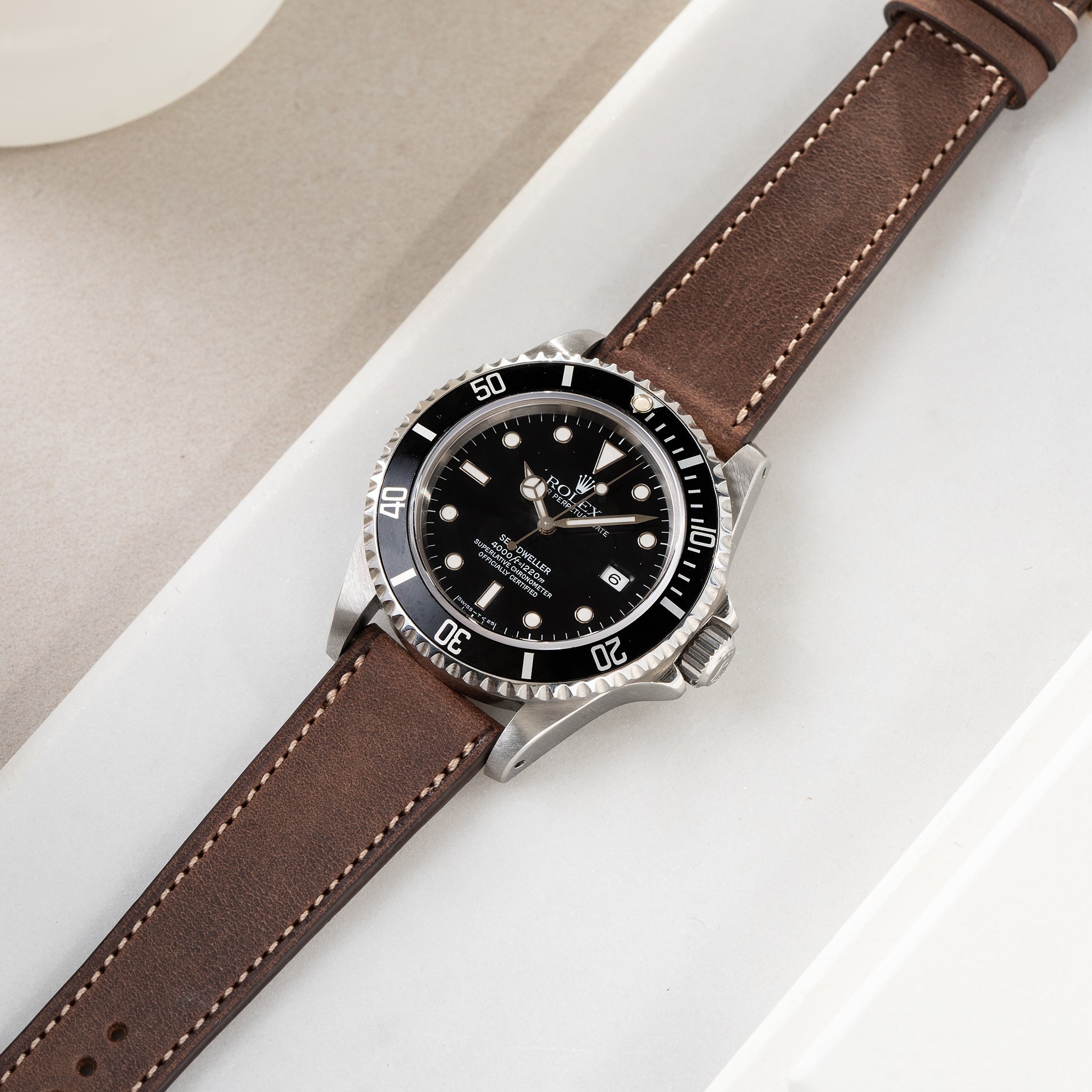 Horlogeband voor Rolex Seadweller - Dry Soil Brown Leather