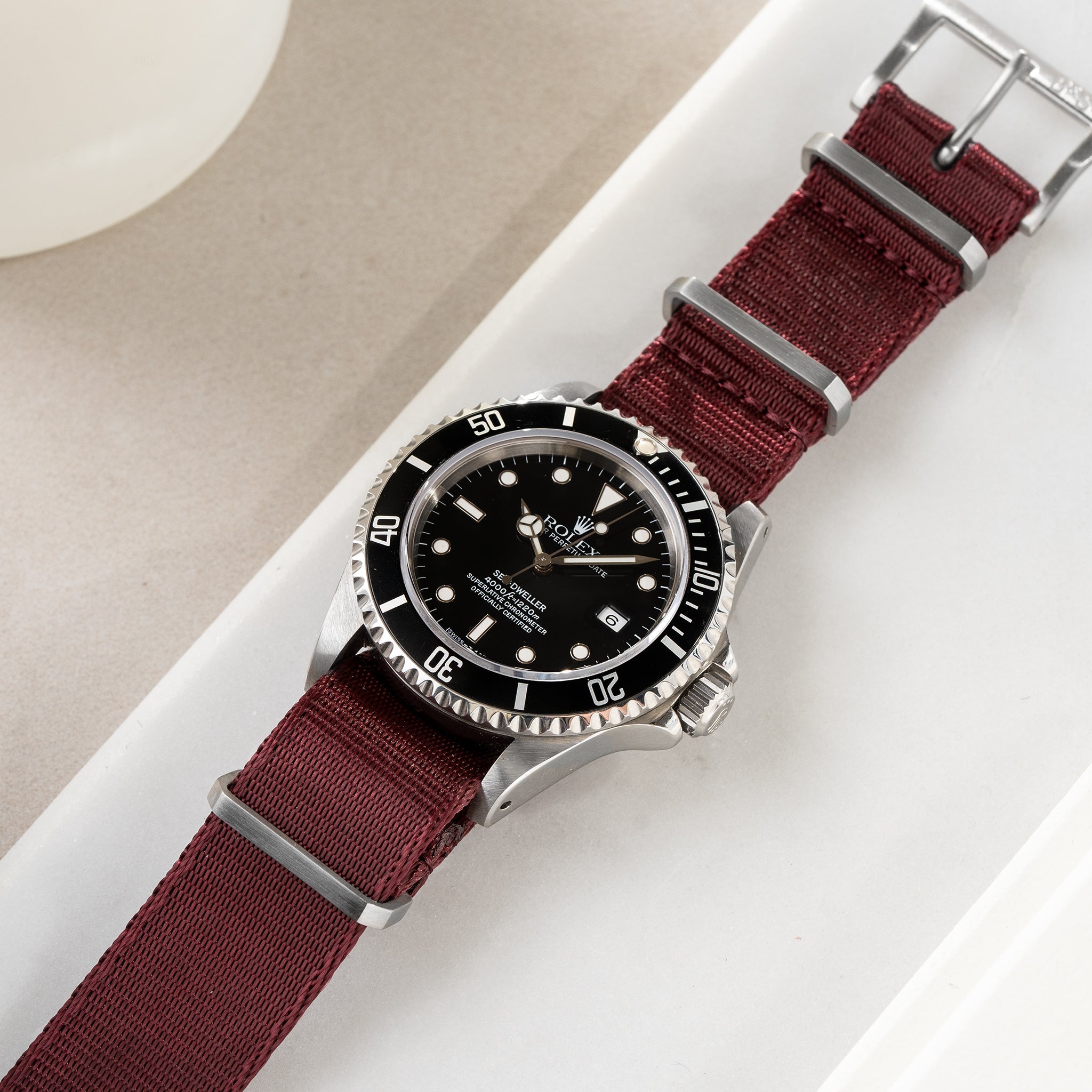 Horlogeband voor Rolex Seadweller - Deluxe Nylon Single Pass Burgundy