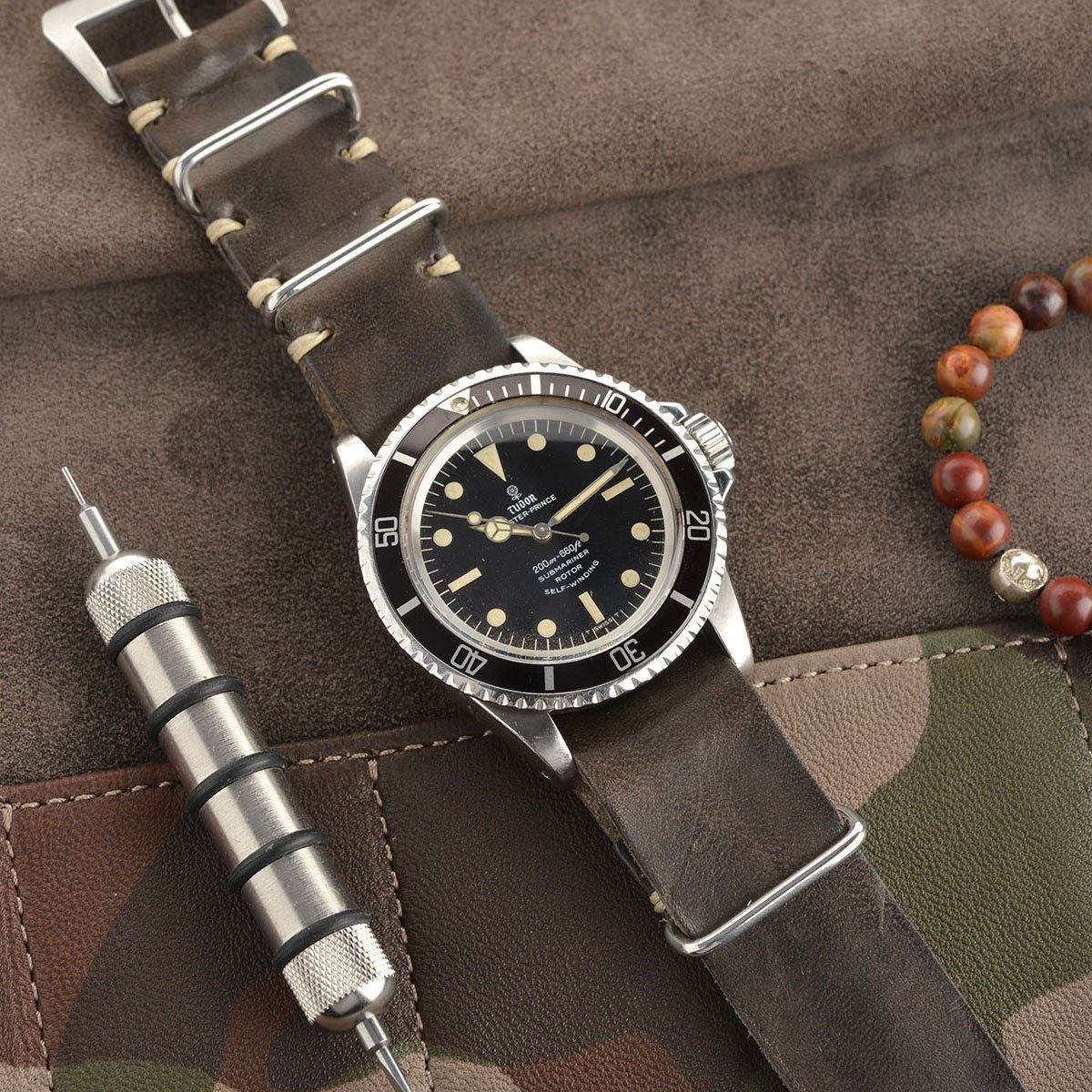 Piombo Grey Nato Leren Horlogeband