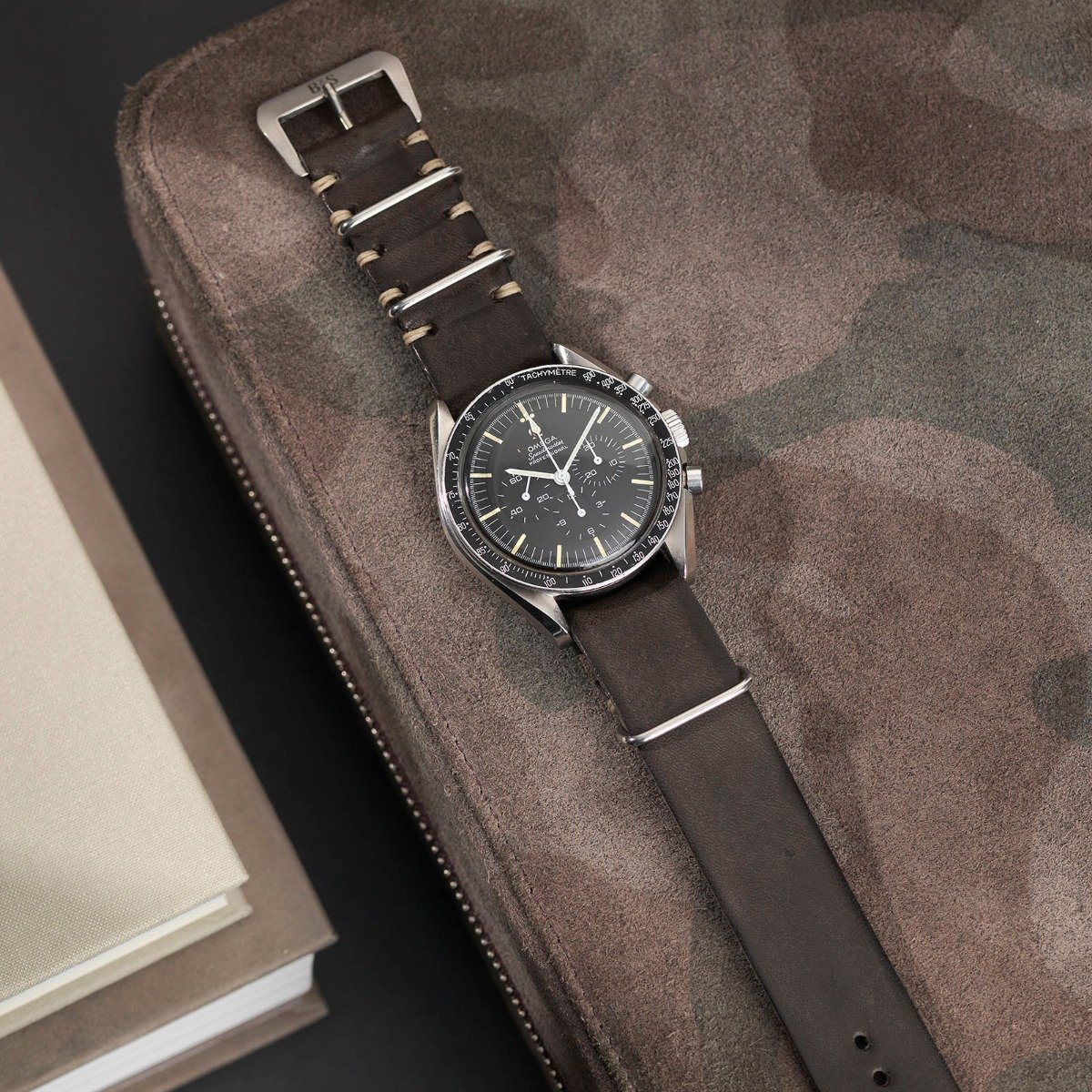 Piombo Grey Nato Leren Horlogeband