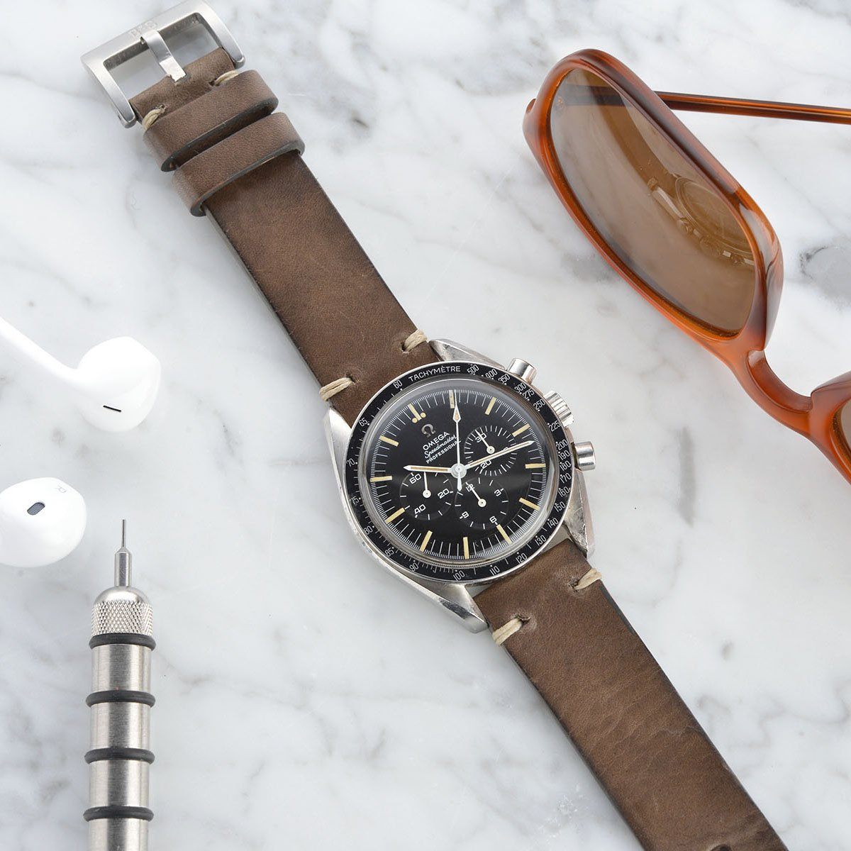 Smokeyjack Grey Square Leather Watch Strap