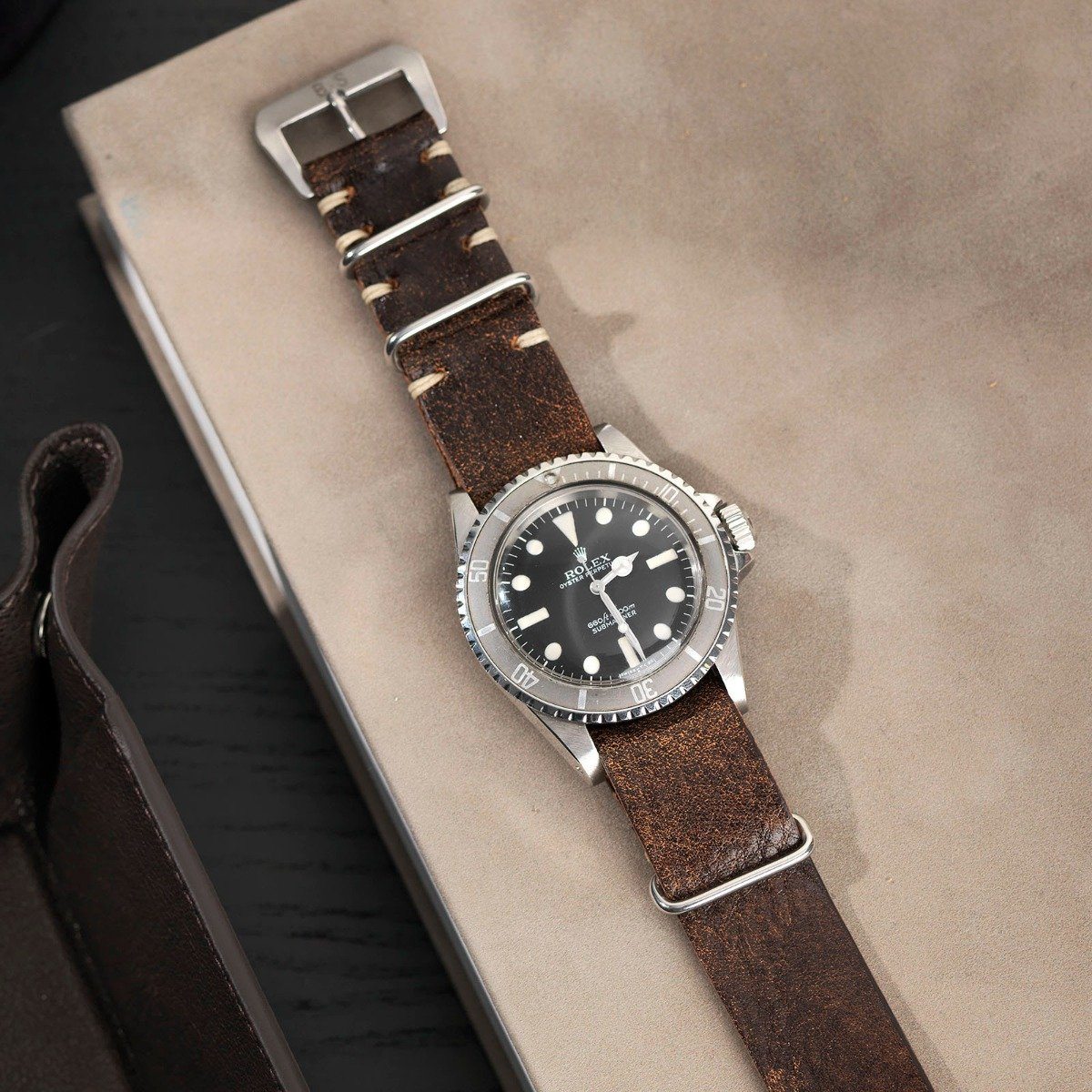 Woodie Brown Nato Leather Watch Strap