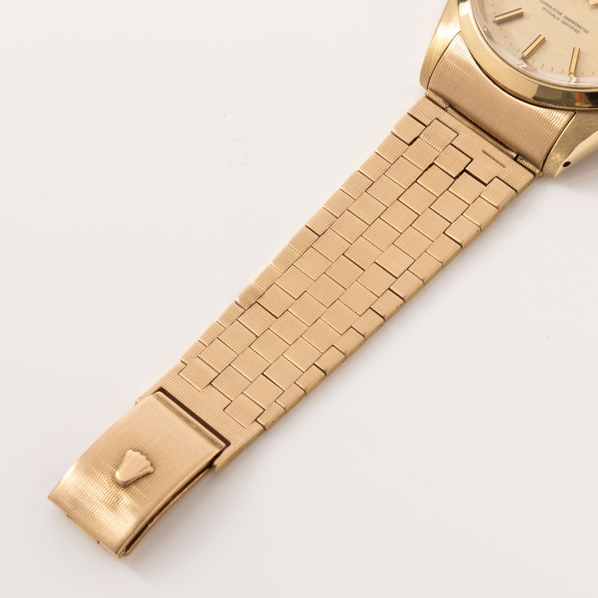 Rolex Date Shantung Dial 14kt Yellow Gold ‘Brick’ Bracelet Ref 1500